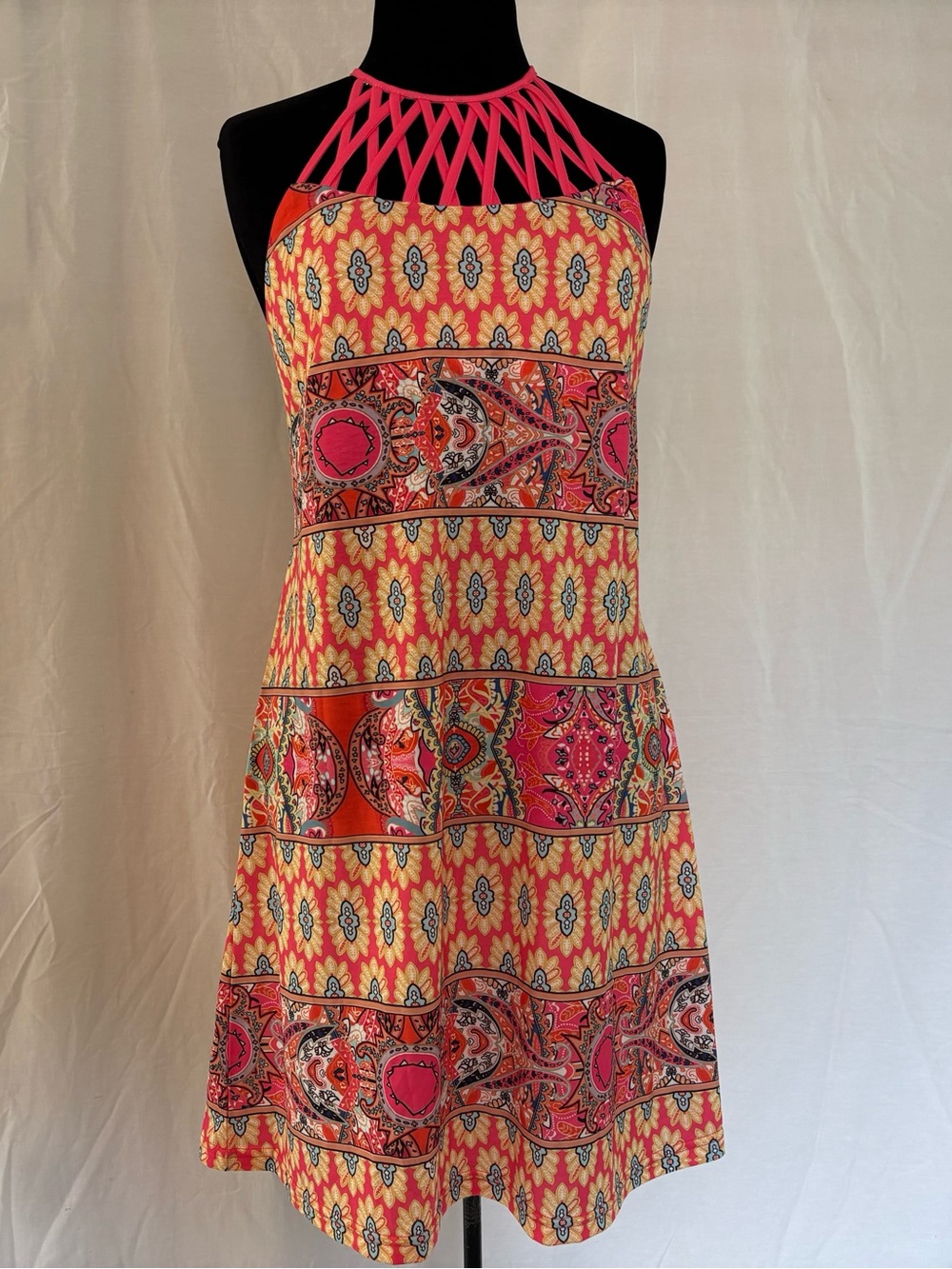 Chic Me Neon Boho Paisley Halter Dress Festival Y2K Dopamine Dressing XL